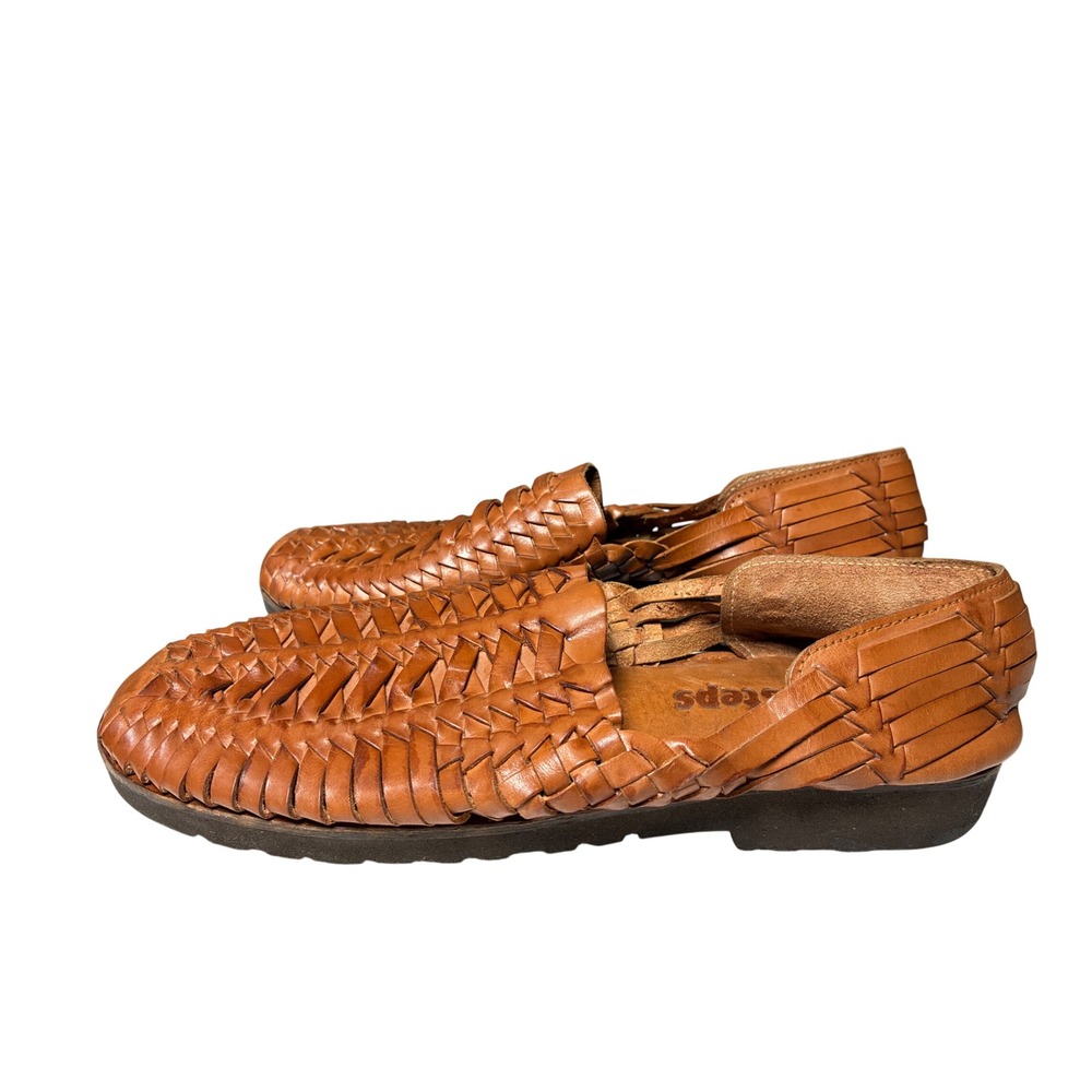 Classic Woven Leather Huarache Sandals Sunsteps Brown Tan Slip On Men's 9.5 - Picture 4 of 9